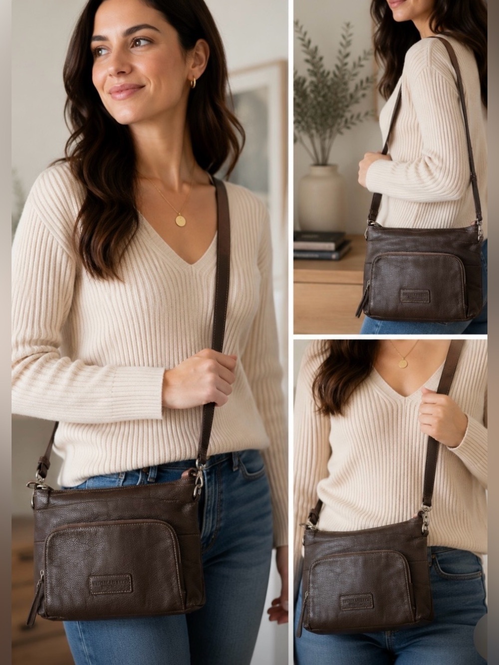 Tignanello Genuine Leather Crossbody Bag in Dark Brown